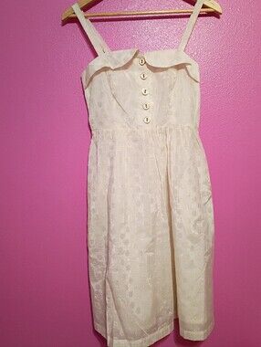 Vintage Anthropologie Cream Strapless Mini Dress Mauve Vintage